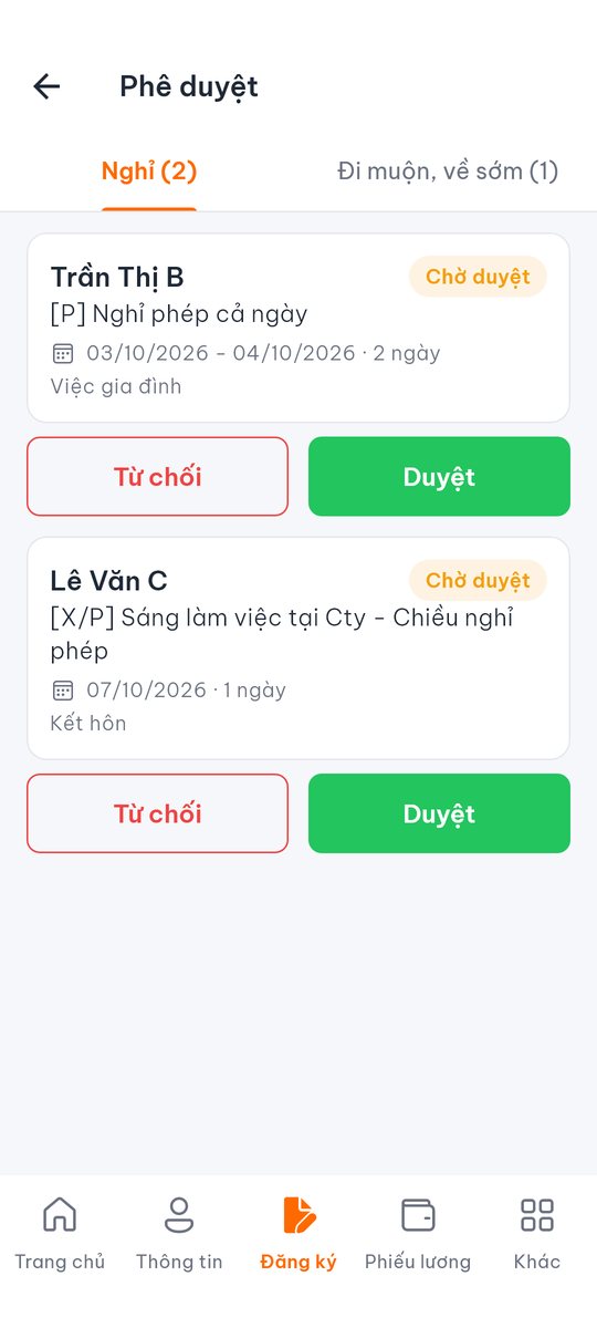 Màn hình phê duyệt đơn