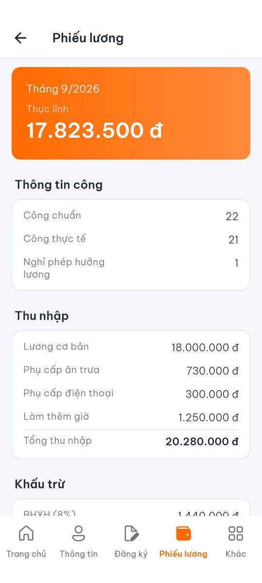 Màn hình phiếu lương